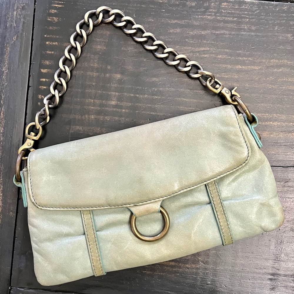 HOBO International Distressed Green Leather Clutch Wallet  Handbag